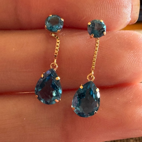 Stunning 18K Yellow Gold London Blue Topaz Drop Earrings – 2.8ct